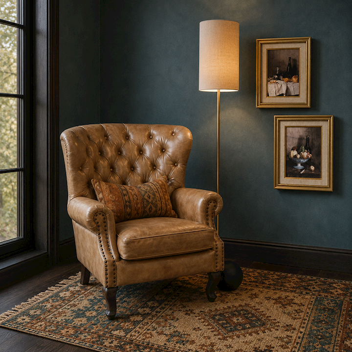 LEATHER & WOOD GENTLEMAN ARM CHAIR 84x86x103cm